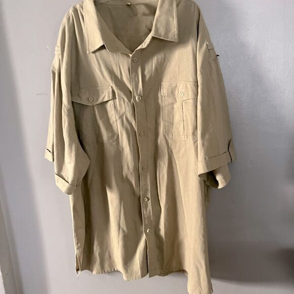 TRUE Rock shirt - tan linen blend short sleeve button up 5XL - Picture 1 of 8